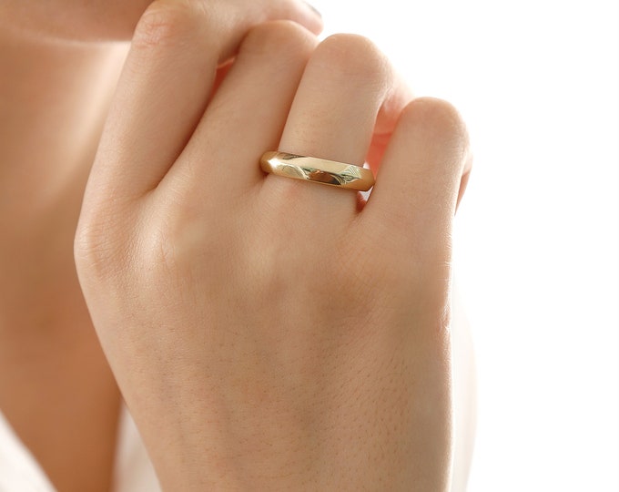 14k Gold Patterned Band Ring | Geometric Faceted Bold Stackable Jewelry