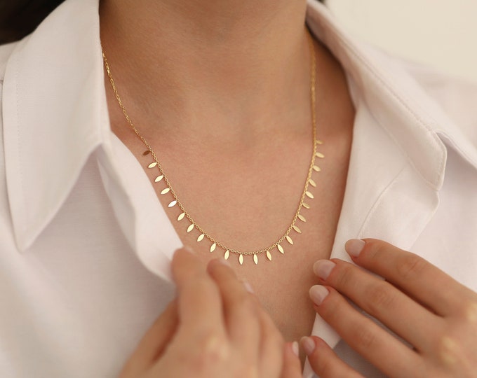 14K Gold Teardrop Sequin Necklace | Coin Charm Jewelry, Minimalist Disc Necklace, Disc Dangle Jewelry, Fringe Necklace, Wedding Gift