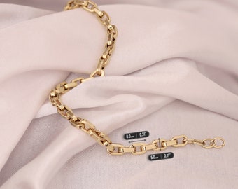 ★人気★【VINTAGE HOLLYWOOD】★Square Bold Chain Bracele.t★ 14K Gold Thick Square Chain Bracelet | Fashionable-heavy