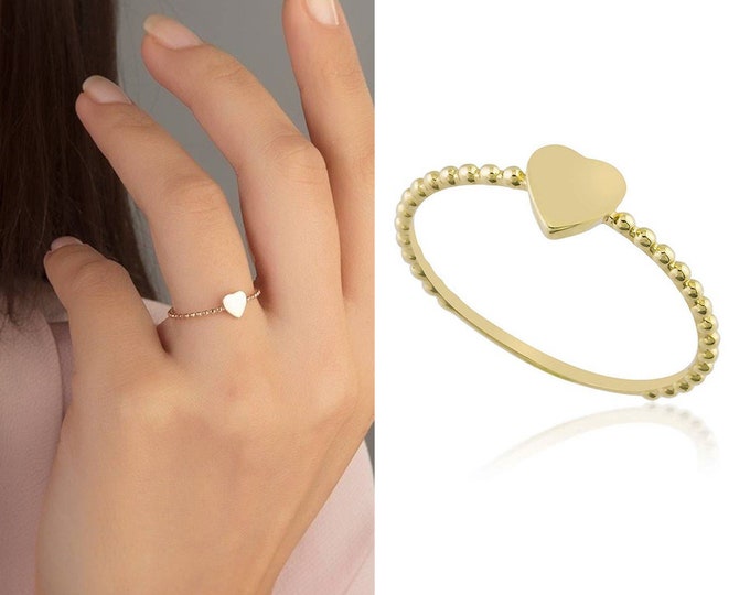 Heart 14k Gold Ring | Love Symbol Gold Stackable Jewelry, Anniversary Ring, Minimalist Dot Design Dainty Ring, Birthday Gift | Gift for Her