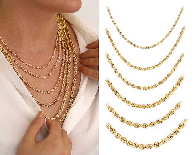 14k Gold 2.5mm Rope Chain Necklace | Fine Twisted Chain Necklace, Unisex Chain, Vintage Design Jewelry, Graduation Gift, Gift for Her