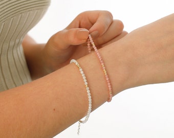 14k Gold Pink Moonstone Bracelet | Dainty Opalescent Gemstone Beads