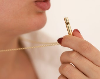 14k Gold Whistle Pendant Necklace | Functional Safety Survival Emergency Jewelry Gift