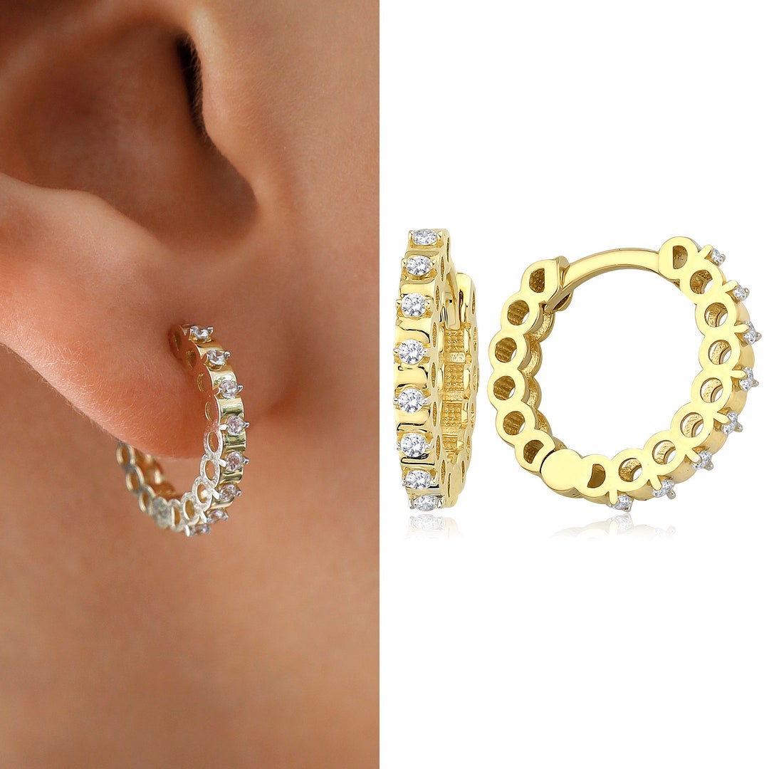 14k Gold Surface Prong Setting Hoop Earrings | Full Eternity