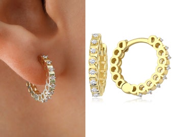 ピアス STONEHENgE Edge 14K earrings 14k Gold Surface Prong Setting Hoop Earrings | Full Eternity