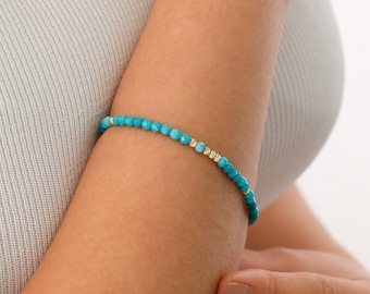 14k Gold Turquoise Bracelet | Aqua Blue Gemstone Beads, December Birthstone Jewelry