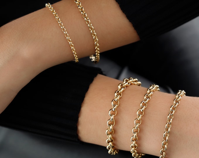 14k Gold 4.5mm Belcher Bracelet | Thin Rolo Chain Bracelet, Minimalist Round Chain, Elegant Stacking Jewelry, Engagement Gift, Gift for Her