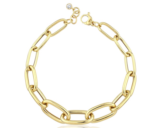 14k Gold Oval Graduated Paperclip Bracelet | Long Link Layering Bracelet, Stacking Bracelet, Large Everyday Bracelet