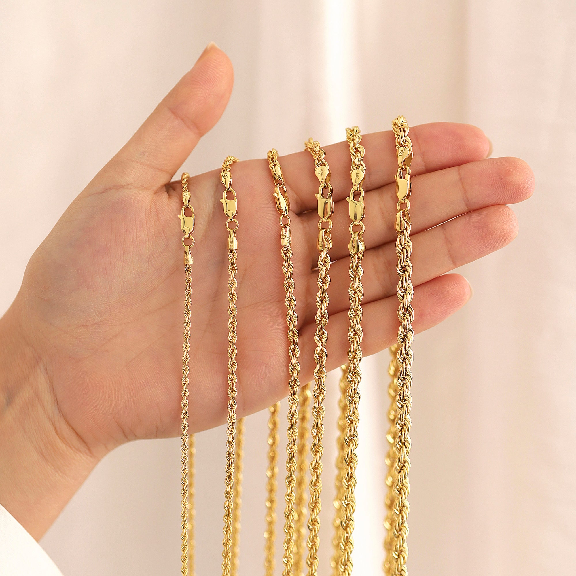 14k Gold 4mm Vintage Look Rope Chain Necklace | Retro 14k Gold 4mm Vintage Look Rope Chain Necklace | Retro