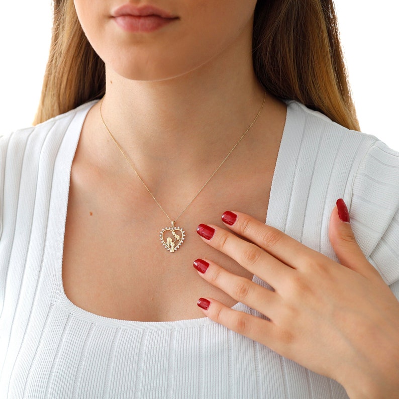 14k Gold Mother & Child Heart Necklace Heart Charm W/ CZ Etsy
