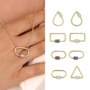 14k Gold Carabiner Clasp w/ Diamonds | Carabiner Pendant, Necklace Clasp, Chain Enhancer w/ Emerald, Ruby, Sapphire Gemstones, Gift for Her