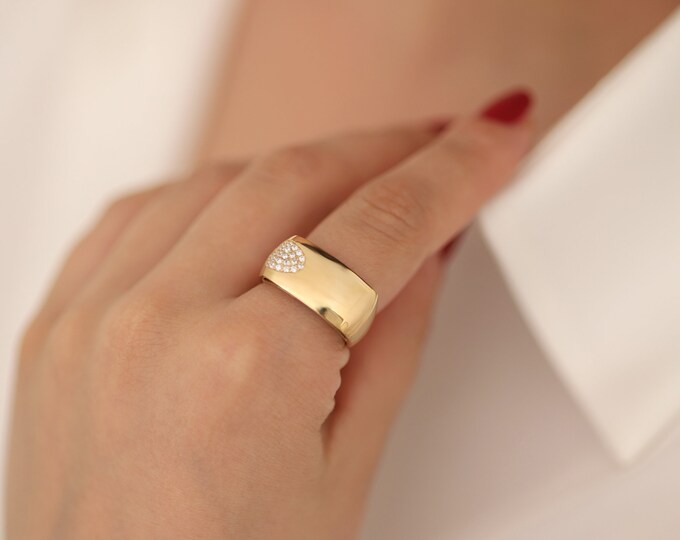 14k Gold Thick Rectangular Ring | Chunky  Fore Finger Ring, Statement Ring, Stunning Bold Dome Ring, Chic Jewelry, Valentines Day Gift