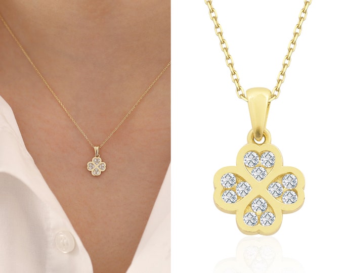 14K Gold Four Leaf Clover Necklace | Dainty Jewelry For Good Luck, Plesant Birthday Gift, Spiritual Handmade Necklace, Gift For Her