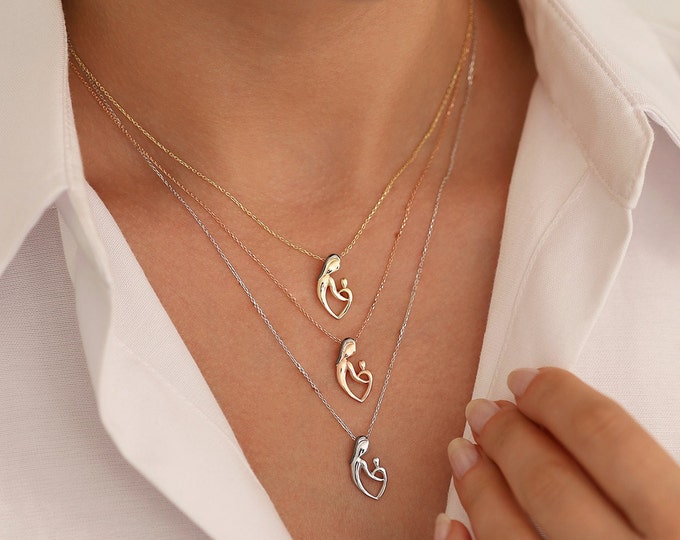 14k Gold Mother & Baby Necklace | Mother And Daughter Pendant, Necklace for New Moms, Mother's Day Gift Motherhood Gift, Pregnancy Gift,