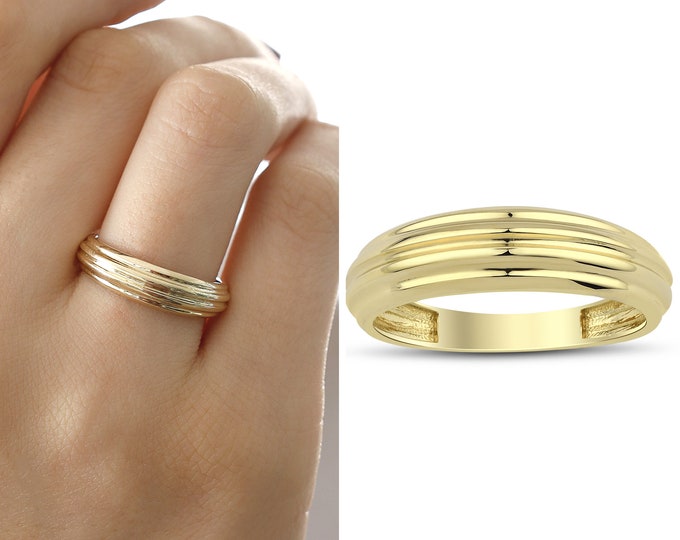 14k Gold Croissant Ring | Vintage Retro Jewelry, Stackable Dome Band Rings, Bold Chunky Rings, Special Gift, Christmas Gift, Gift for Her