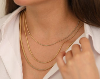14k Gold Popcorn Mesh Chain Necklace | 3mm Round Mesh Woven Tubular Chain, Vintage Design Popcorn Necklace, Gold Unisex Chain, Birthday Gift