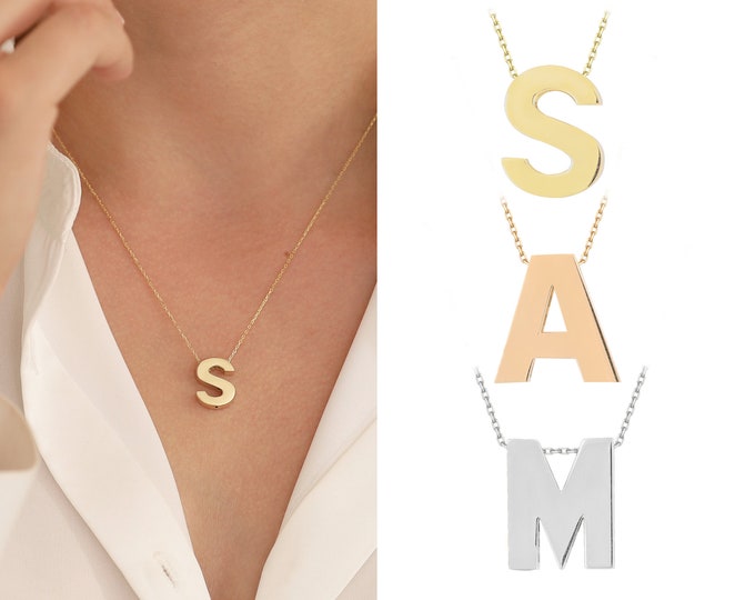 Gold Initial Letter Necklace | 14k / 10k 3D Alphabet Necklace, Personalized Letter Pendant, Name Jewelry, Gift for Girlfriend, Gift for Her
