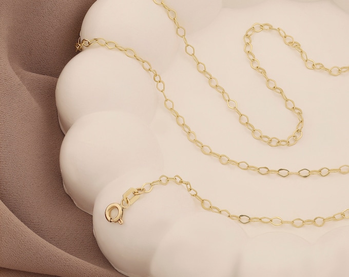 14k Gold Flat Oval Chain Bracelet & Necklace | Dainty Chain Jewelry Set, Link Chain Bracelet, Layering Jewelry, Everyday Wear, Gift for Her