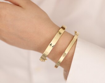 14K Gold Thick Hinged Bangle | Sturdy-Fashionable Cuff Bracelet, Heavy Jewelry, Stunning Bracelet, Stackable Bangle, Graduation Gift