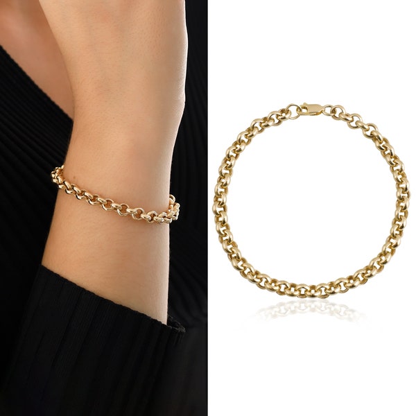Bracciale a catena Rolo in oro 14k da 6,5 mm / Bracciale Belcher spesso, catena rotonda robusta, gioielli impilabili di classe, regalo per la festa della mamma, regalo per lei