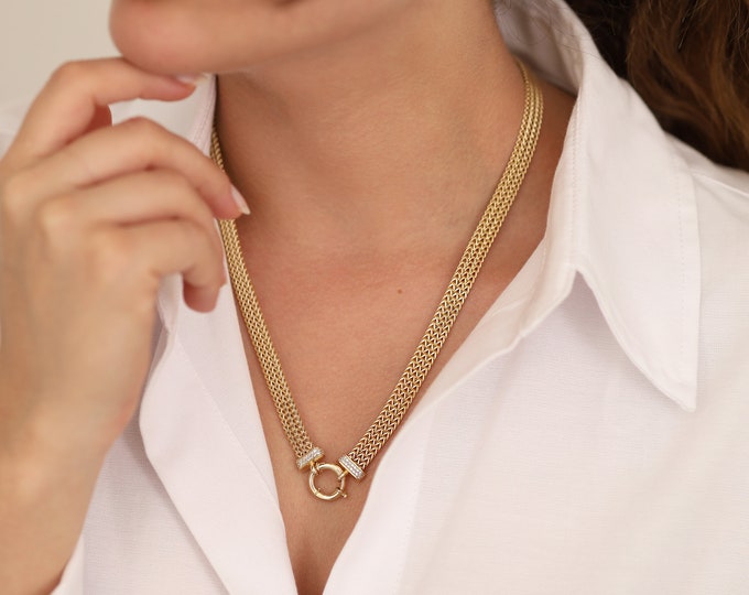 3 Strands Foxtail Chain Necklace with Sailor Lock | 14k Gold Wheat Chain, Sailor Clasp Necklace, Charm Necklace, Gift for Her