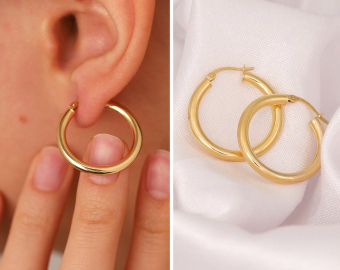 14K Gold Hoop Earrings | Timeless Design, All-Day Wear, 2 Sizes Earrings, Daily Use Versatile Earrings, Graduation Gift, Gift for Daughter