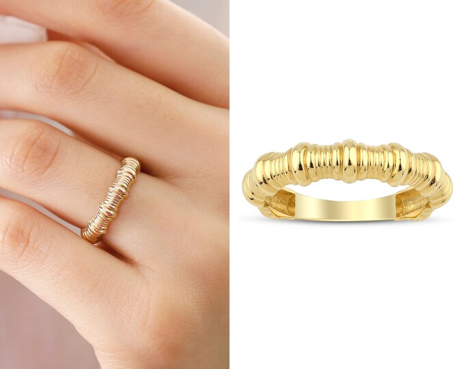 14k Gold Loop Texture Ring | Stackable Band Rings, Bold Chunky Rings, Wide Infinity Rings, Valentines Day Gift, Teacher Gift, Gift for Her