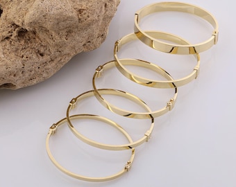 14k gold oval cuff bangle | 8mm hinged bracelet, plain bangle, stackable jewelry, engraved bracelet, sturdy bangle, mother's day gift