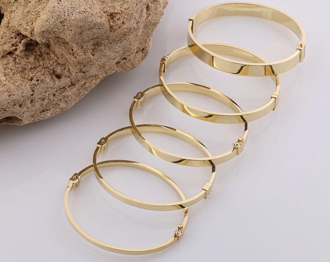 14k gold oval cuff bangle | 8mm hinged bracelet, plain bangle, stackable jewelry, engraved bracelet, sturdy bangle, mother's day gift