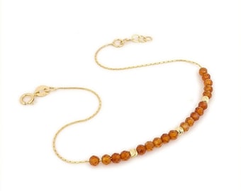 Bracelet délicat en pierre de citrine foncée | Perles d'or 14 carats et bracelet de perles de cristal de citrine de pierre de naissance de novembre, cristaux de guérison | Cadeau pour elle