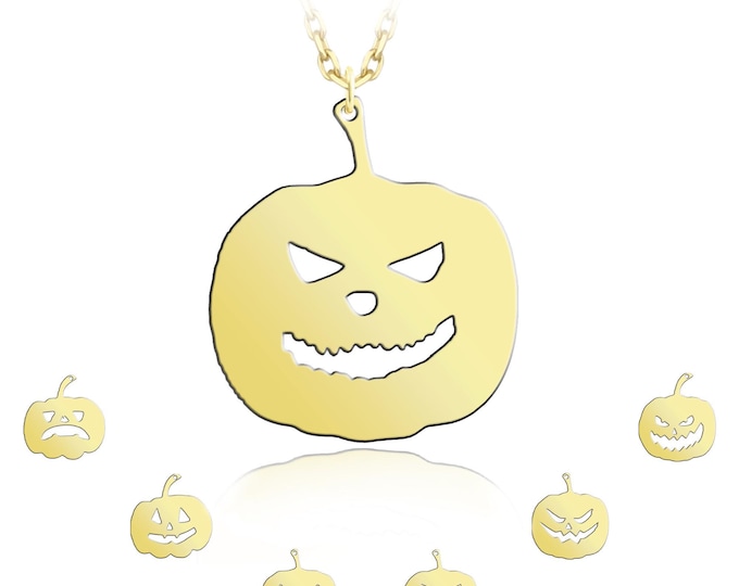 10k & 14k gold pumpkin necklace | halloween icon necklace, spooky face necklace, jack-o-lantern, halloween gift for her, gift for kids