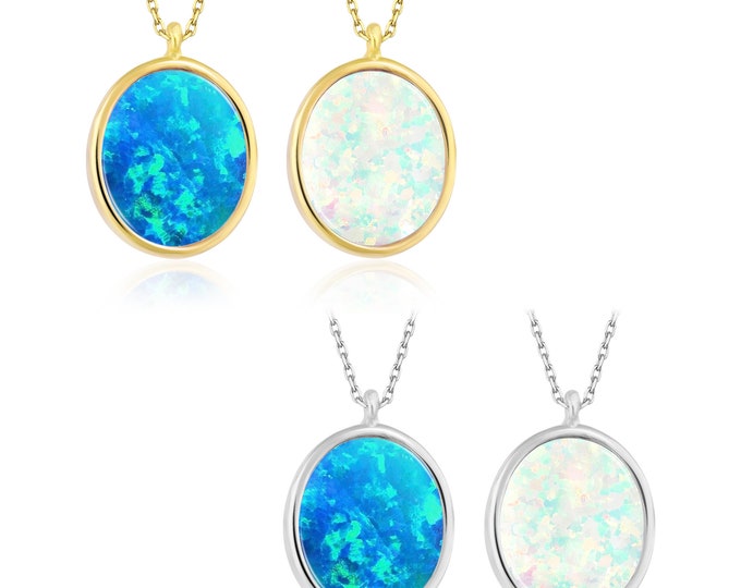14K Gold Blue Opal Necklace | Dainty Elegant Jewelry, Zodiac Sign Necklace, Birthstone Jewelry, Easter Gift, Gift For Her