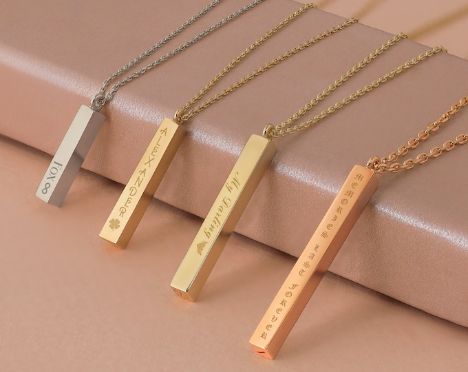 3D Bar Cremation Urn Necklace for Ashes | 14k / 10k Gold Name Bar Necklace, Engraved Bar Urn Necklace, Ash Holder Pendant, Gift for Pet Loss