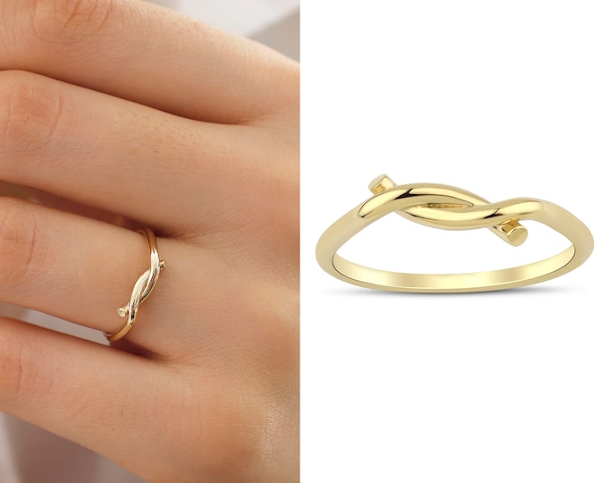 14k Gold Twist Bagel Ring | Stackable Dainty Rings, Slim Knot Rings, Wiry Bow Rings, Valentines Day Gift, Graduation Gift, Gift for Her