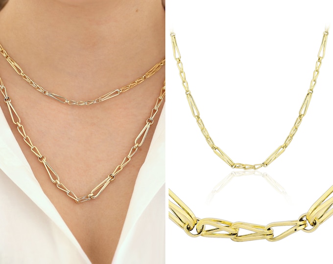 14k Gold Chunky Barleycorn Chain Necklace | Vintage Look Wheat Chain w/ Round Links, 6mm Chain Necklace, Layering Necklace, Anniversary Gift