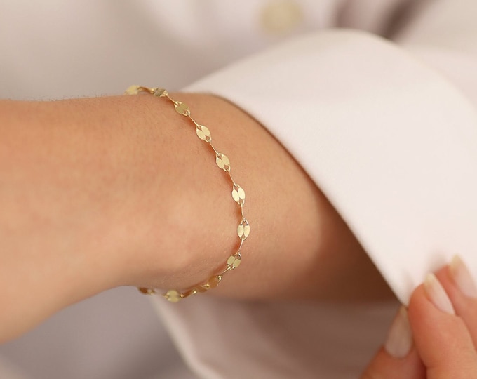 Boomerang Chain Bracelet | 14k Gold Sequin Mirror Chain Bracelet, Sparkle Chain, Stacking Bracelet, Vintage Look Chain, Gift for Her