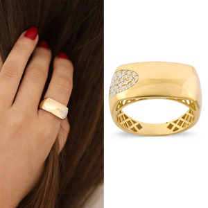 14k Gold Thick Rectangular Ring | Chunky  Fore Finger Ring, Statement Ring, Stunning Bold Dome Ring, Chic Jewelry, Valentines Day Gift