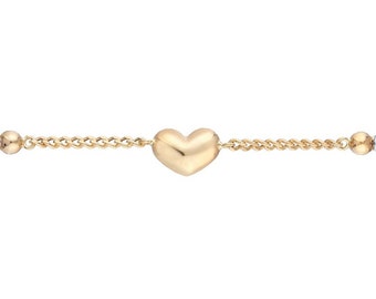 14k Gold Puffy Heart Bracelet Thick Curb Chain With Bold Charm