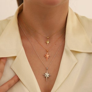 Ladestern Kette 585er Gold | 3D Nordstern Anhänger Halskette, glänzend Polarstern Anhänger, Polarstern & himmlischen Schmuck, Geburtstagsgeschenk für Sie