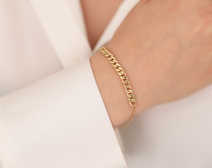 14k Gold Thick Curb Chain & Paperclip Bracelet | Heavy Cuban Bracelet, 5mm Cuban Chain, Chunky Gold Jewelry, Anniversary Gift, Gift for Her