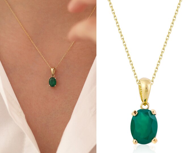 14K Gold Emerald Necklace | A Timeless Beauty that Gleams Prosperity, Abundance and Unconditional Love, Genuine Gemstone, Prom Gift