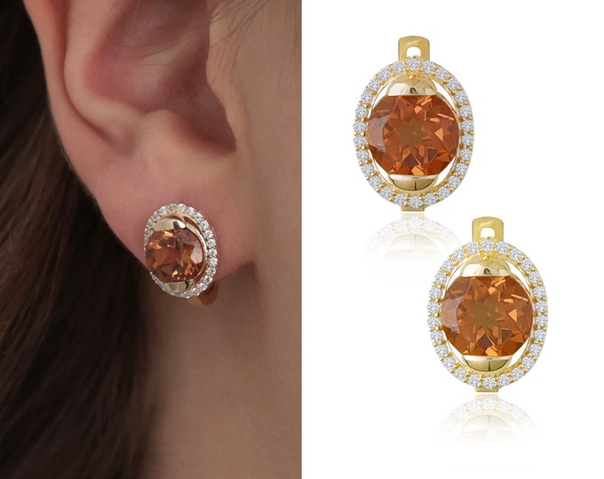 14K Gold Turkish Diaspore Stone Oval Earrings | Color-Changing Diaspore Gemstone Earrings, Pisces Birthstone, Zodiac Jewelry, Gift for Her