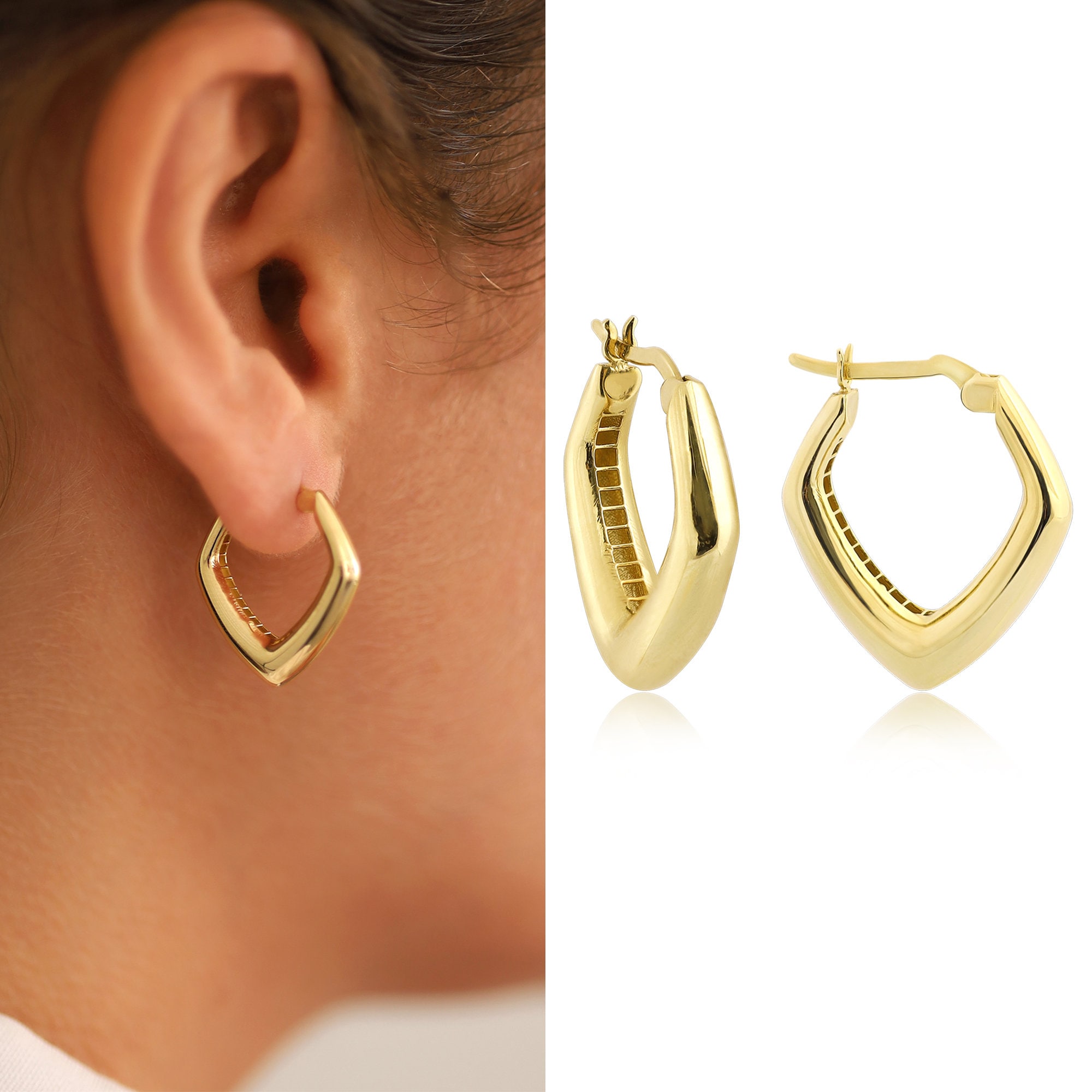 Gold and Resin Earrings. Quadrangle Dangle and Drop Earrings