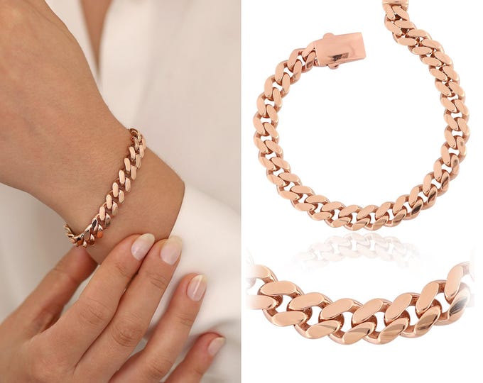 14k Gold Heavy Cuban Chain Bracelet | 9mm Thick Curb Chain, Unisex Miami Chain, Chunky Jewelry, Anniversary Gift, Gift for Her, Gift for Him