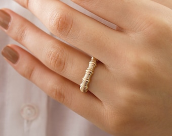 14k Gold Loop Texture Ring | Chunky Stackable Wide Infinity Band Statement Jewelry