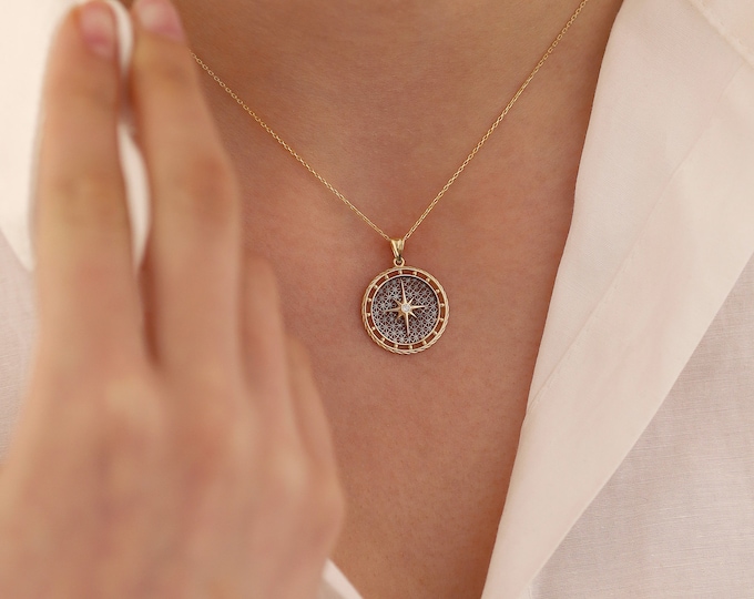 14K Gold Compass Necklace | Travelers Jewelry, Chic Design, A Golden Journey, Minimalist Necklace, Delicate Jewelry, Gift For Her