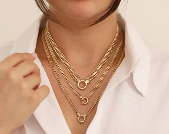 14k Gold Vienna Chain Necklace | Double Curb Sailor Lock Heavy Link Jewelry