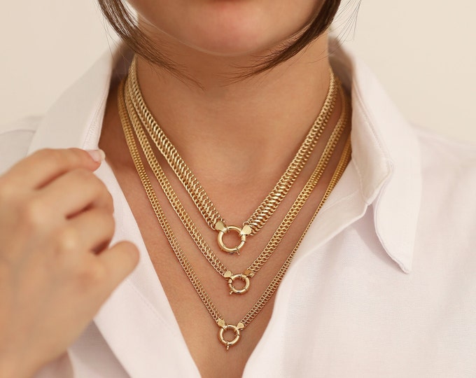 14K Vienna Chain Necklace | Double Curb Chain, Sailor Lock Clasp, Sturdy-Heavy Jewelry, Delicate Chain Design, Graduation Gift