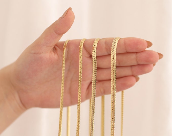 14k Gold 3mm Snake Chain Necklace | Italian Flat Snake Chain, Dainty Necklace, Minimalist Jewelry, Multiple Size Options, Anniversary Gift