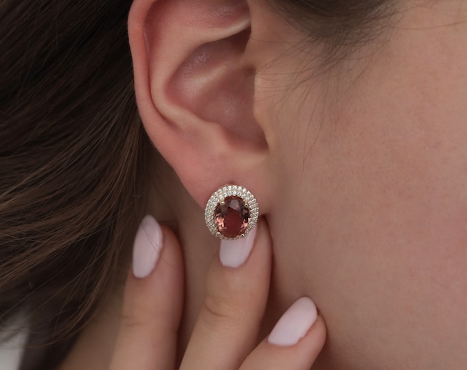 14K Gold Diaspore Gemstone Oval Earrings | Color-Changing Turkish Diaspore Stone Earrings, Pisces Birthstone, Zodiac Jewelry, Gift for Her